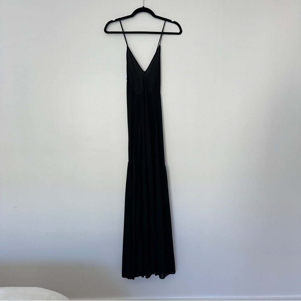Semi Sheer Deep V Black Maxi